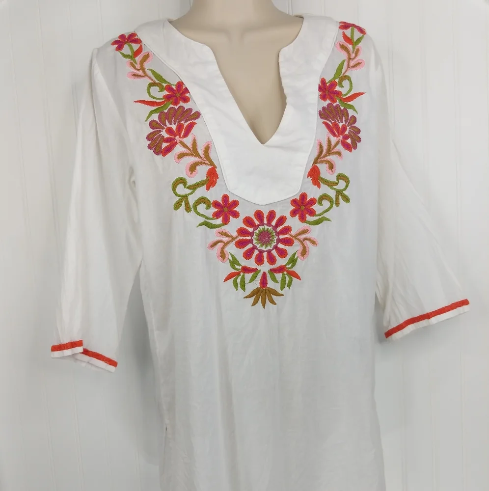 SOL Embroidered Cotton Tunic Top Sz M